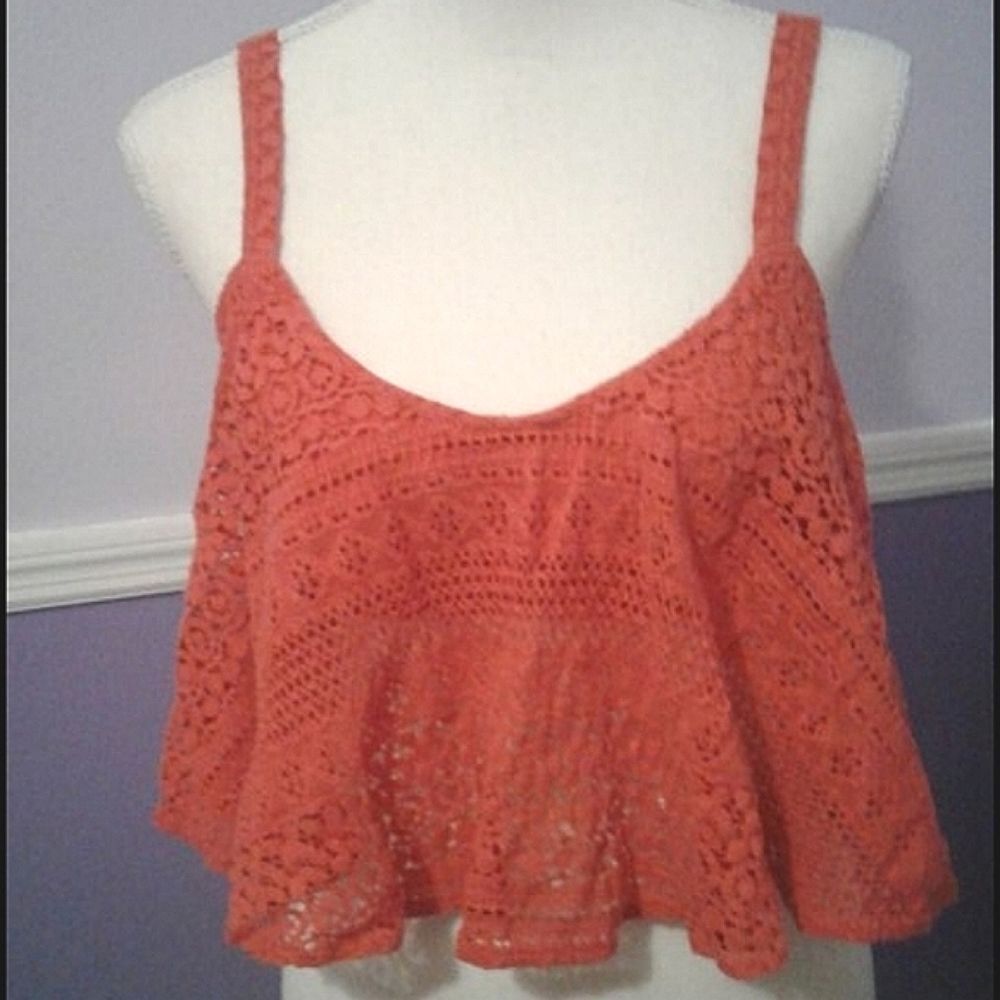 Decree Y2K Orange Laced Flare Overlay Beach Summer Cami Crop Top L
